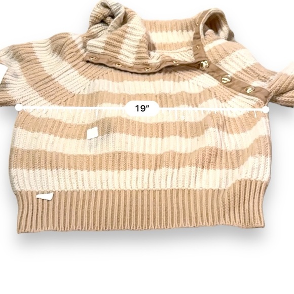 RTR Derek Lam Collective Button Cowl Neck Tan & Cream Striped Sweater Sz M - Picture 15 of 16